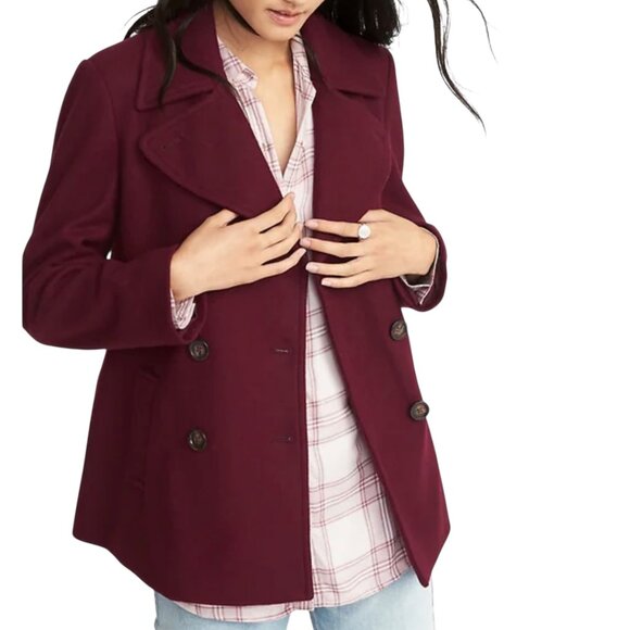 Old Navy Soft Brushed Peacoat Red Burgundy 2X Plus Double Breasted Coat - Picture 1 of 6